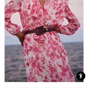 Zara Vibrant Pink Floral Long Sleeve Dress